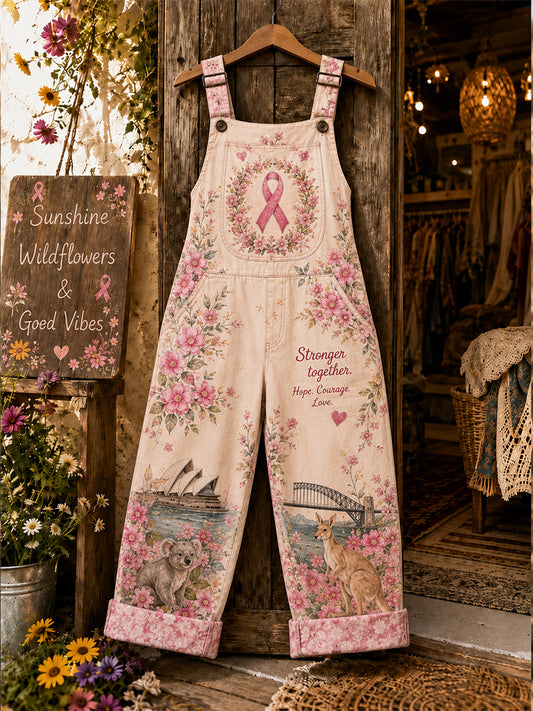 Women's Breast Cancer Awareness Australia Art Print Casual Overalls