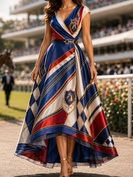 Women's Australian Horse Racing V-Neck Dress