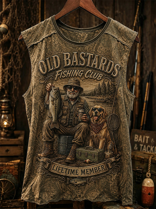 Men's Funny Old Bastards Fishing Club Lifetime Member Print Casual Tank Top