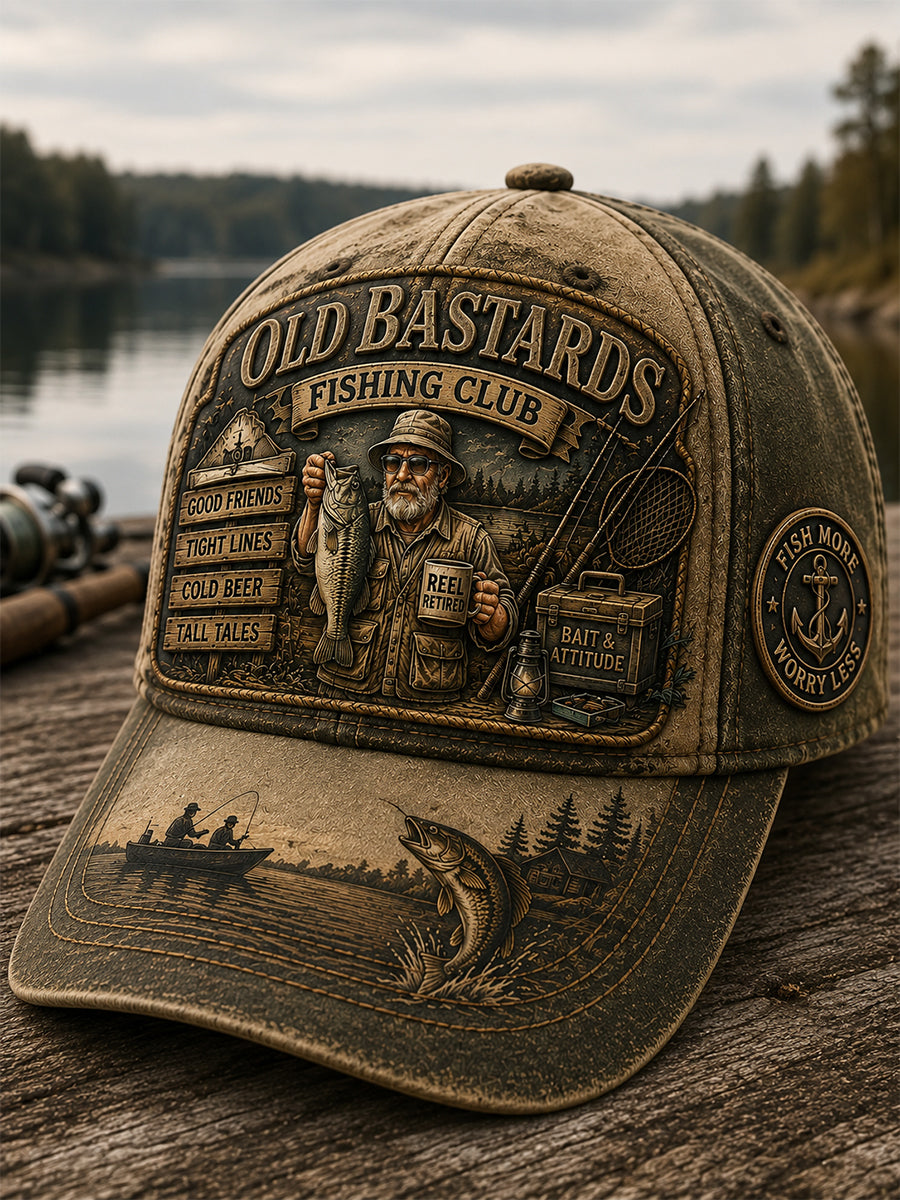 Unisex Funny Old Bastards Fishing Club Lifetime Member Print Hat