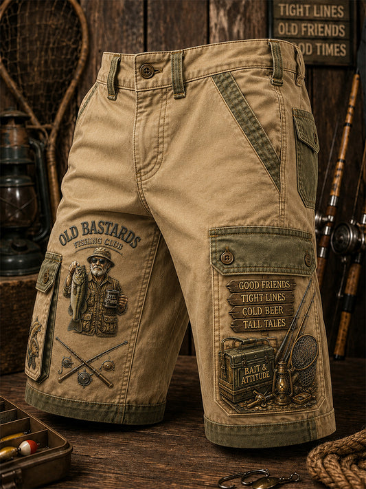 Men's Funny Old Bastards Fishing Club Lifetime Member Print Casual Cargo Shorts