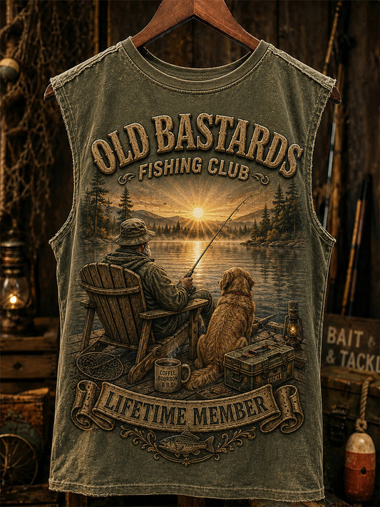 Men's Funny Old Bastards Fishing Club Lifetime Member Print Casual Tank Top