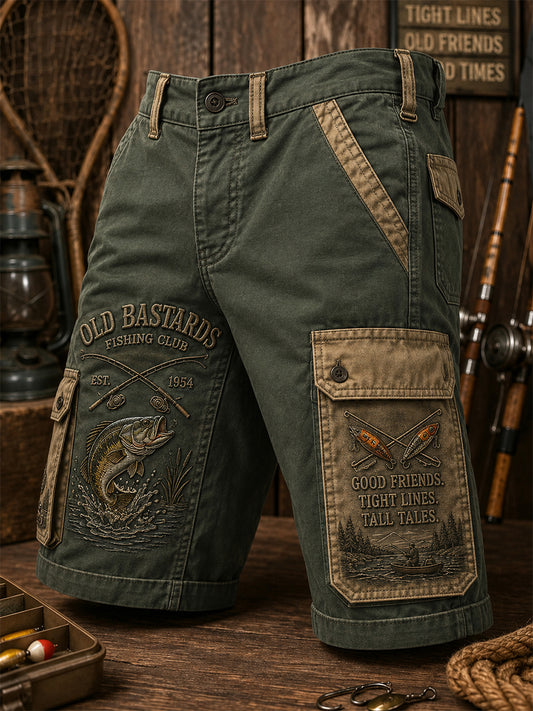 Men's Funny Old Bastards Fishing Club Lifetime Member Print Casual Cargo Shorts