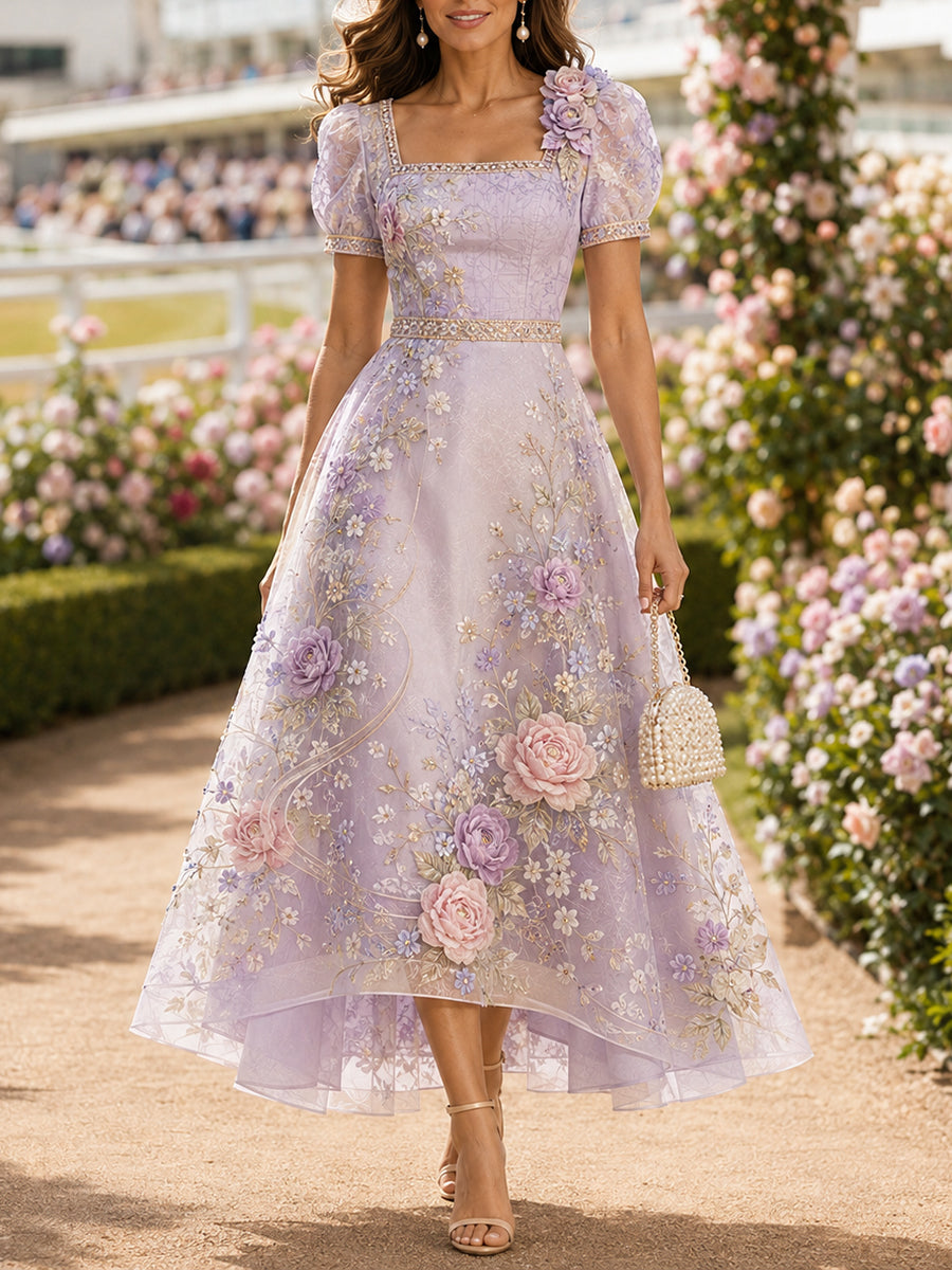 Women's Australian Horse Racing  Print V Neck Elegant Midi Dress