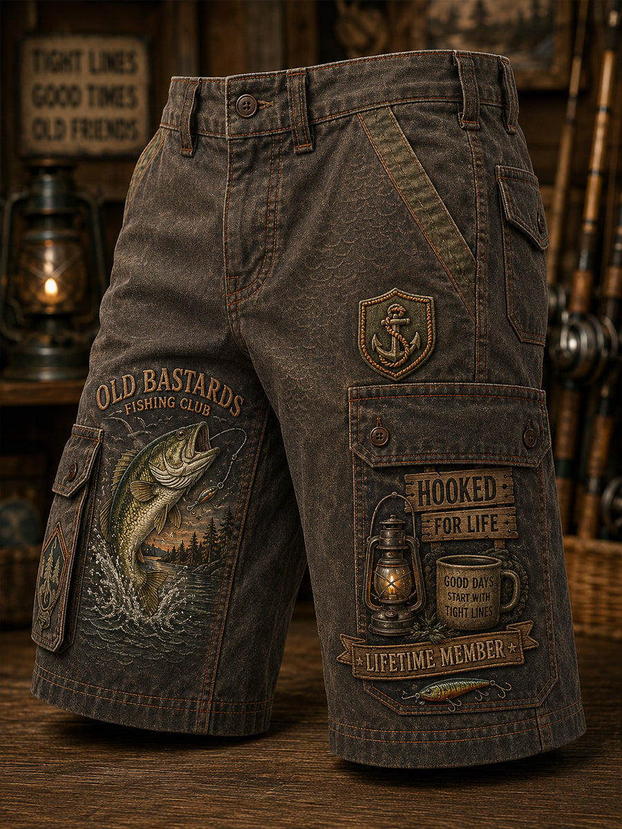 Men's Old Bastards Fishing Club Art Print Casual Shorts