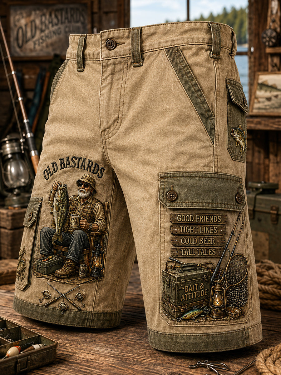 Men's Old Bastards Fishing Club Print Casual Shorts
