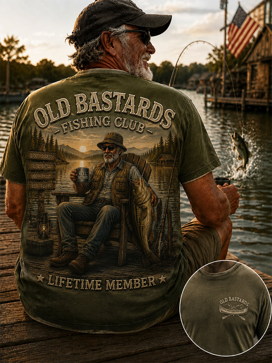 Men's Funny Old Bastards Fishing Club Lifetime Member Print Casual Tee
