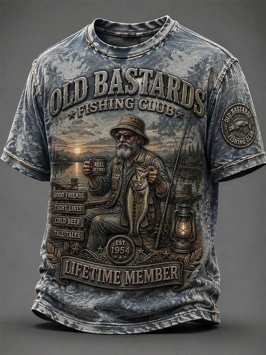 Men's Funny Old Bastards Fishing Club Lifetime Member Print Casual Tee