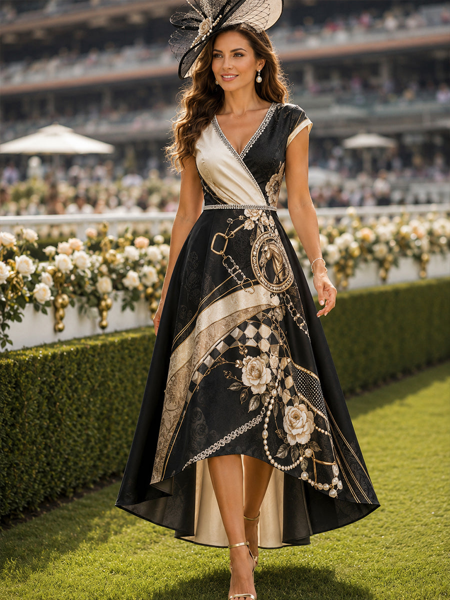 Women's Australian Horse Racing V-Neck Dress