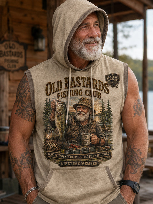 Men's Funny Old Bastards Fishing Club Lifetime Member Hooded Vest