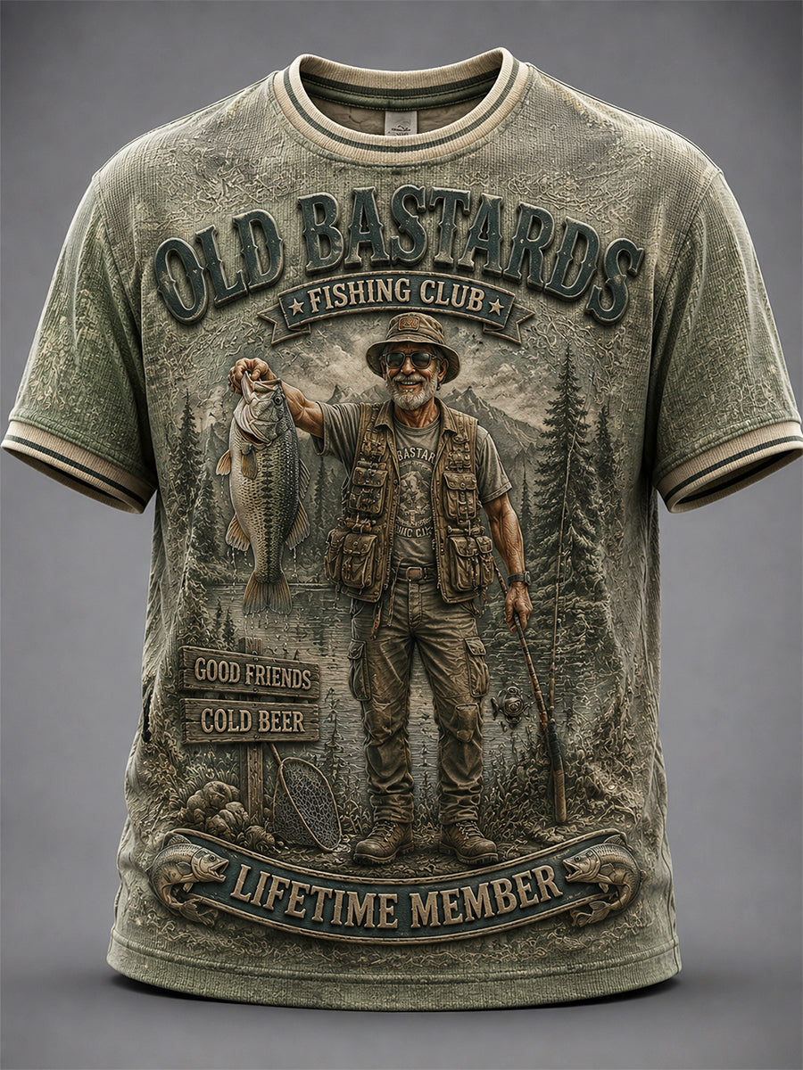 Men's Funny Old Bastards Fishing Club Lifetime Member Print Short Sleeve T-shirt