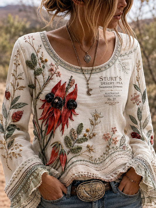 Women's Australian Plants Cotton-Linen Shirt