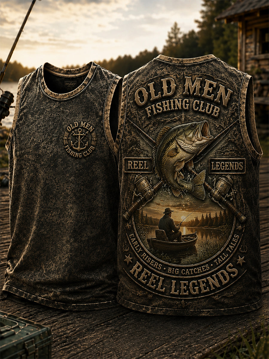 Men's Funny Old Bastards Fishing Club Lifetime Member Print Vest