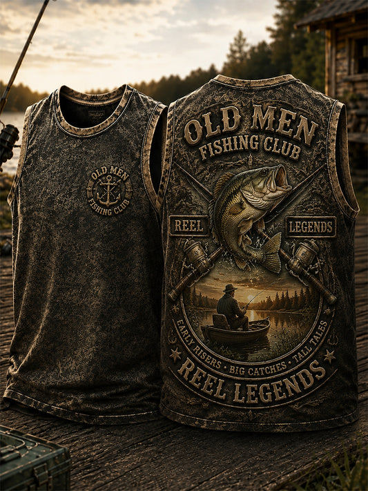 Men's Funny Old Bastards Fishing Club Lifetime Member Print Vest
