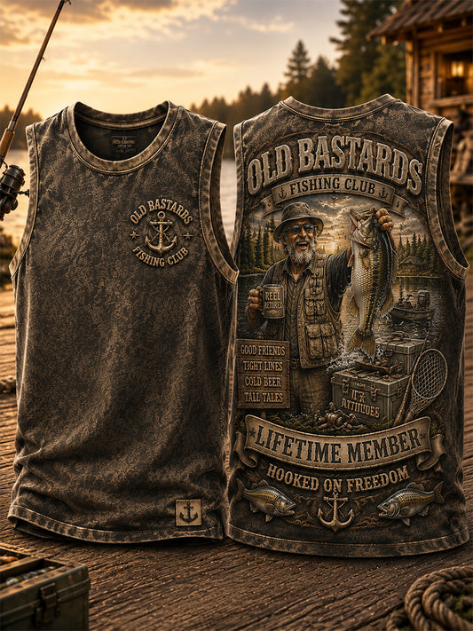 Men's Funny Old Bastards Fishing Club Lifetime Member Print Vest