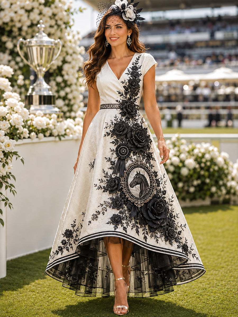 Women's Australian Horse Racing V Neck Dress