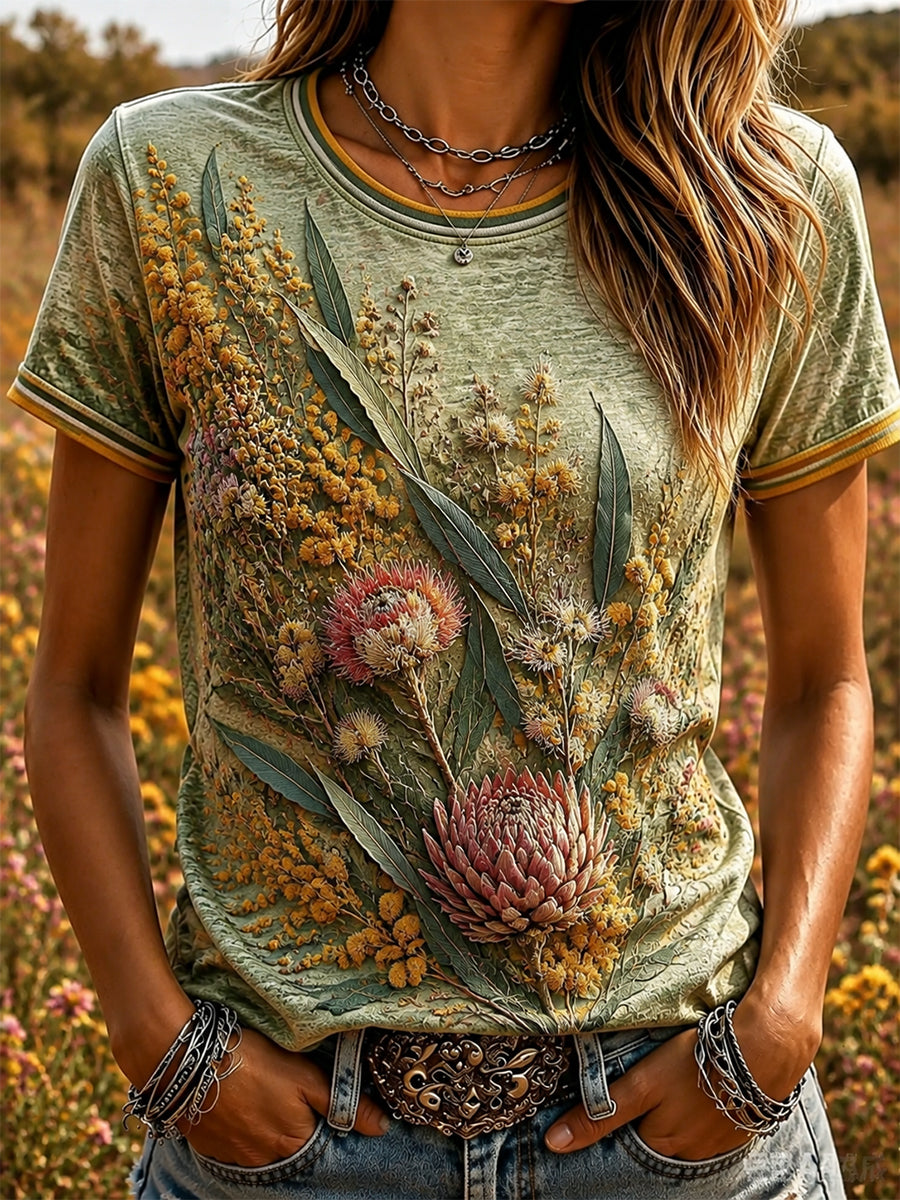 Women’s Retro Australian Wildflower Season Short-Sleeved T-shirt