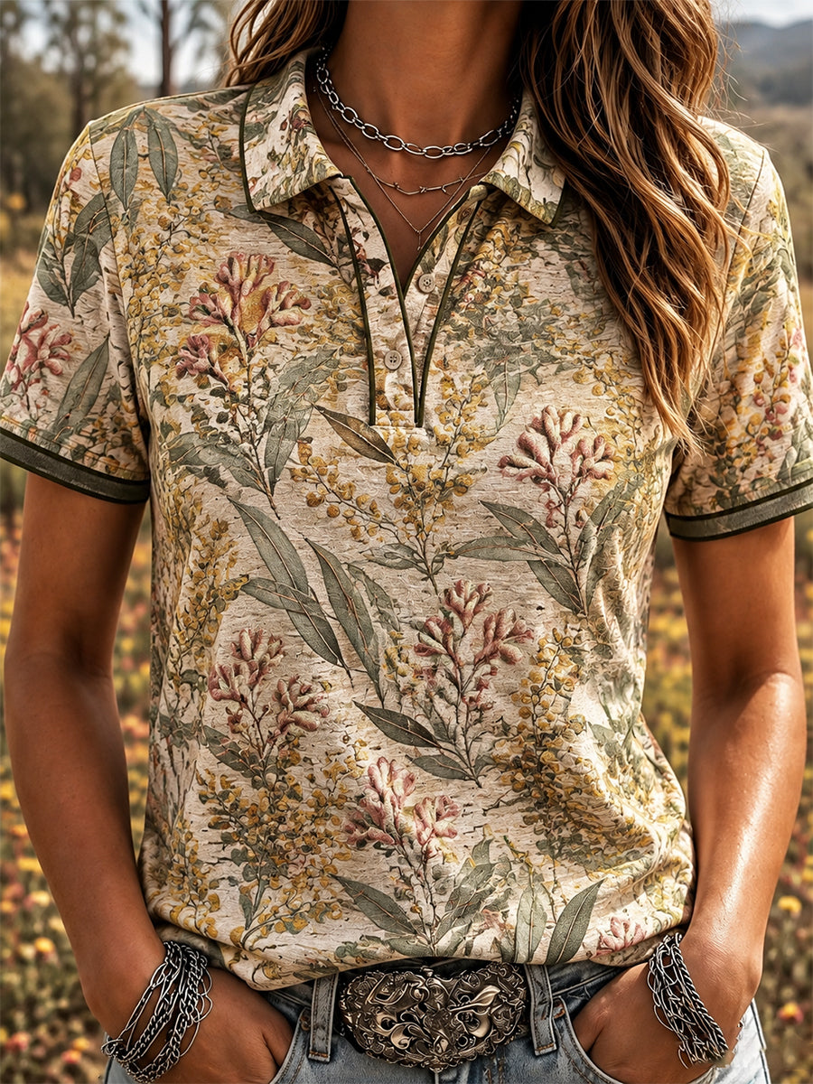 Women’s Retro Australian Wildflower Season Polo Shirt
