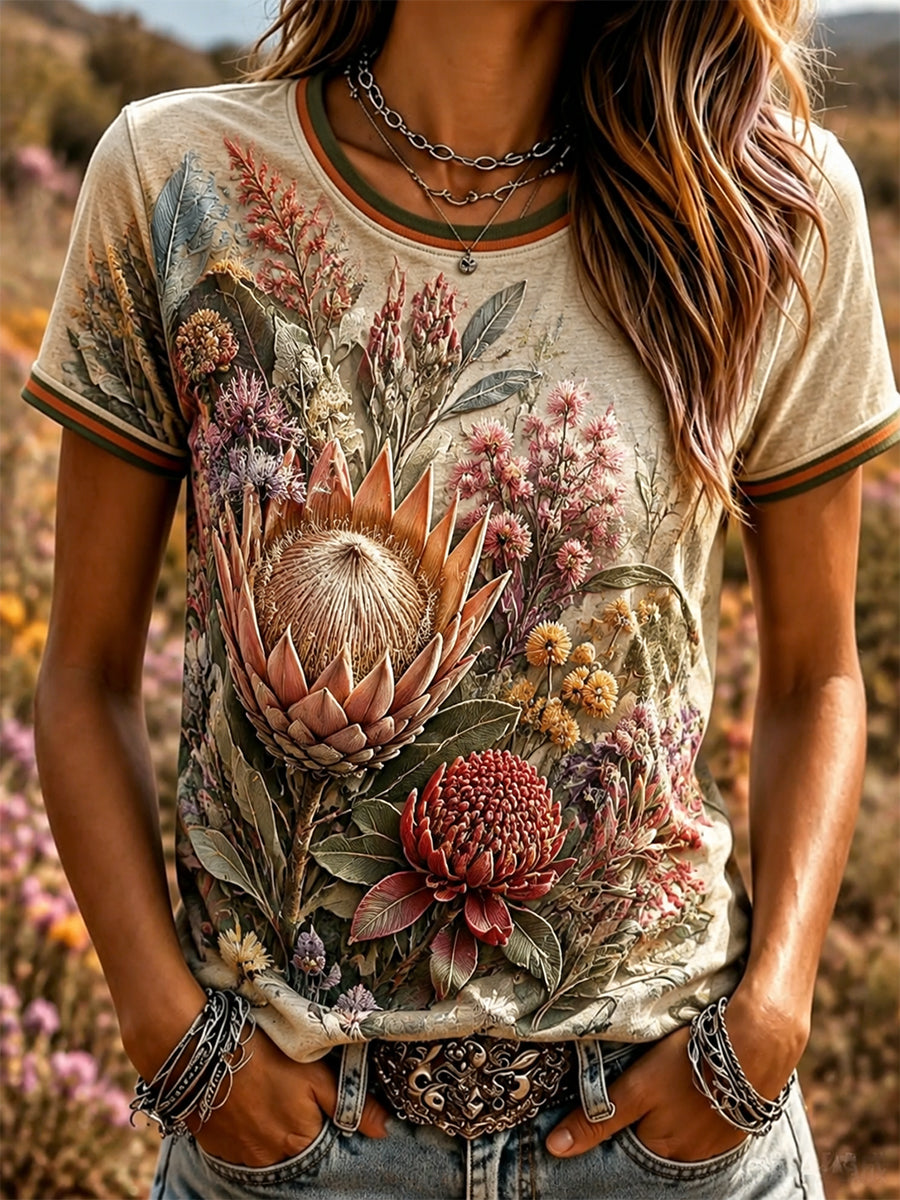 Women’s Retro Australian Wildflower Season Short-Sleeved T-shirt