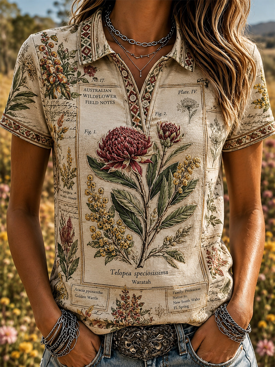 Women’s Retro Australian Wildflower Season Polo Shirt