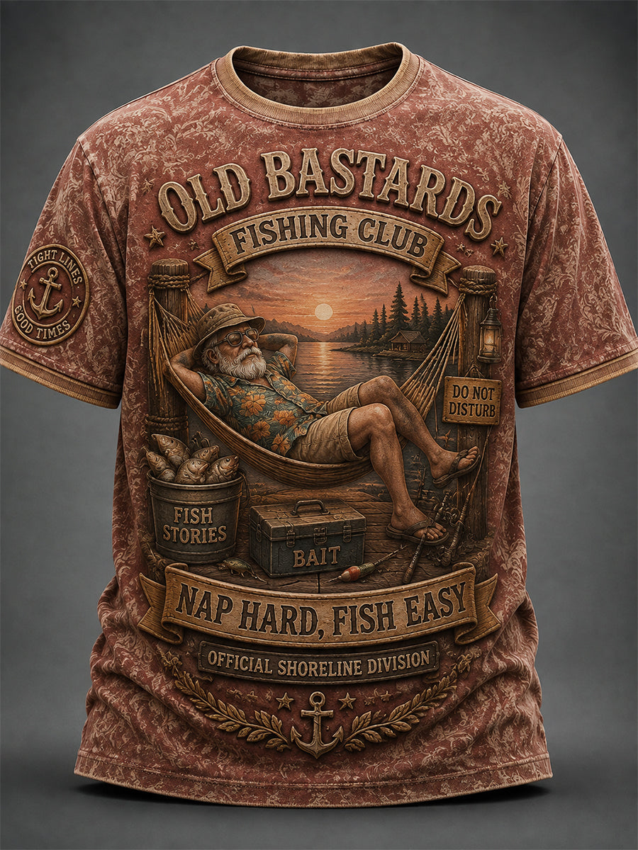 Men's Funny Old Bastards Fishing Club Lifetime Member Print Short Sleeve T-shirt