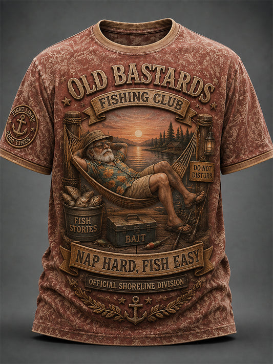 Men's Funny Old Bastards Fishing Club Lifetime Member Print Short Sleeve T-shirt