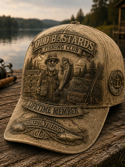 Unisex Funny Old Bastards Fishing Club Lifetime Member Print Hat