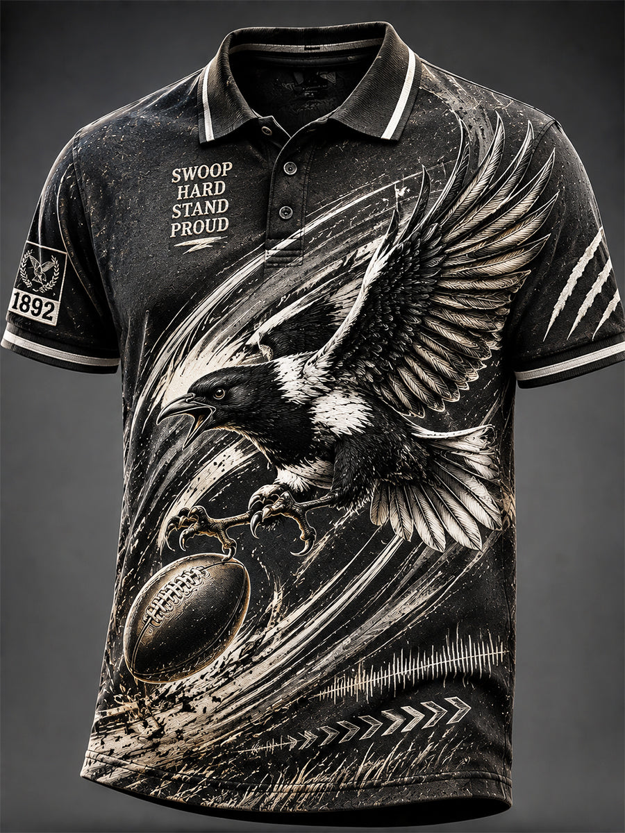 Men's Australia Magpies Footy Lover Art Printed Polo Shirt