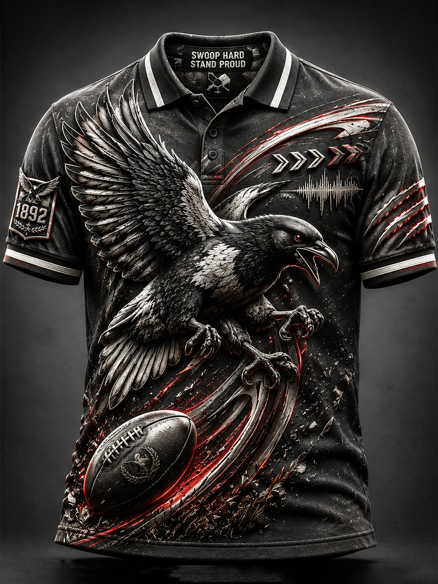 Men's Australia Magpies Footy Lover Art Printed Polo Shirt