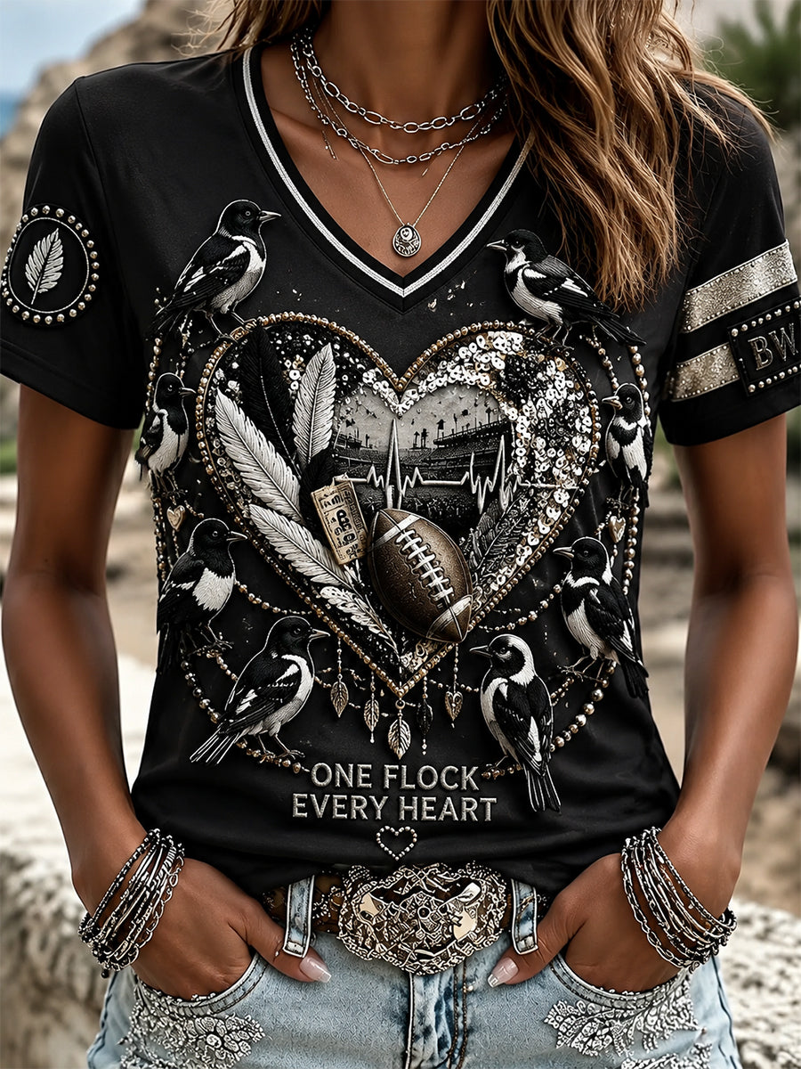 Women’s Australia Magpies Footy Lover Art Printed V-neck T-shirt