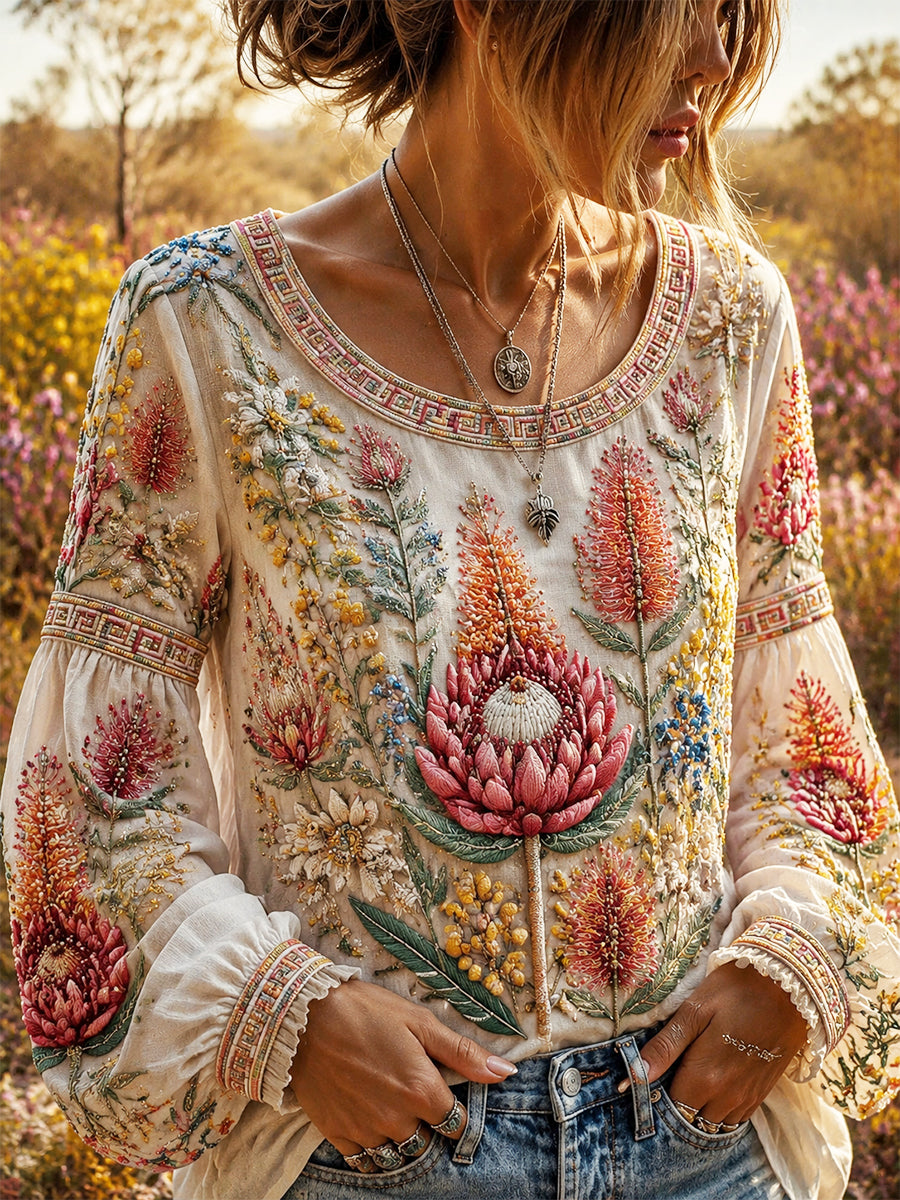 Women’s Retro Australian Wildflower Season Printed Top