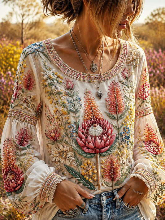 Women’s Retro Australian Wildflower Season Printed Top