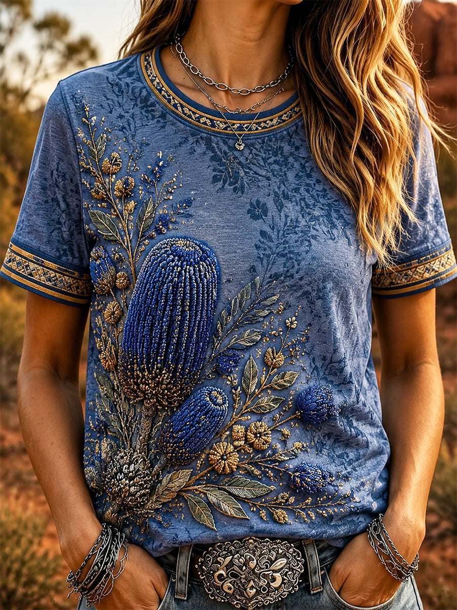 Women’s Retro Australian Wildflower Season Short-Sleeved T-shirt