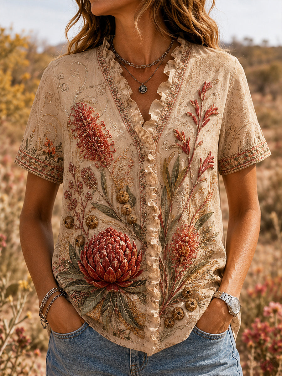 Women’s Australian Plants Cotton-Linen Shirt