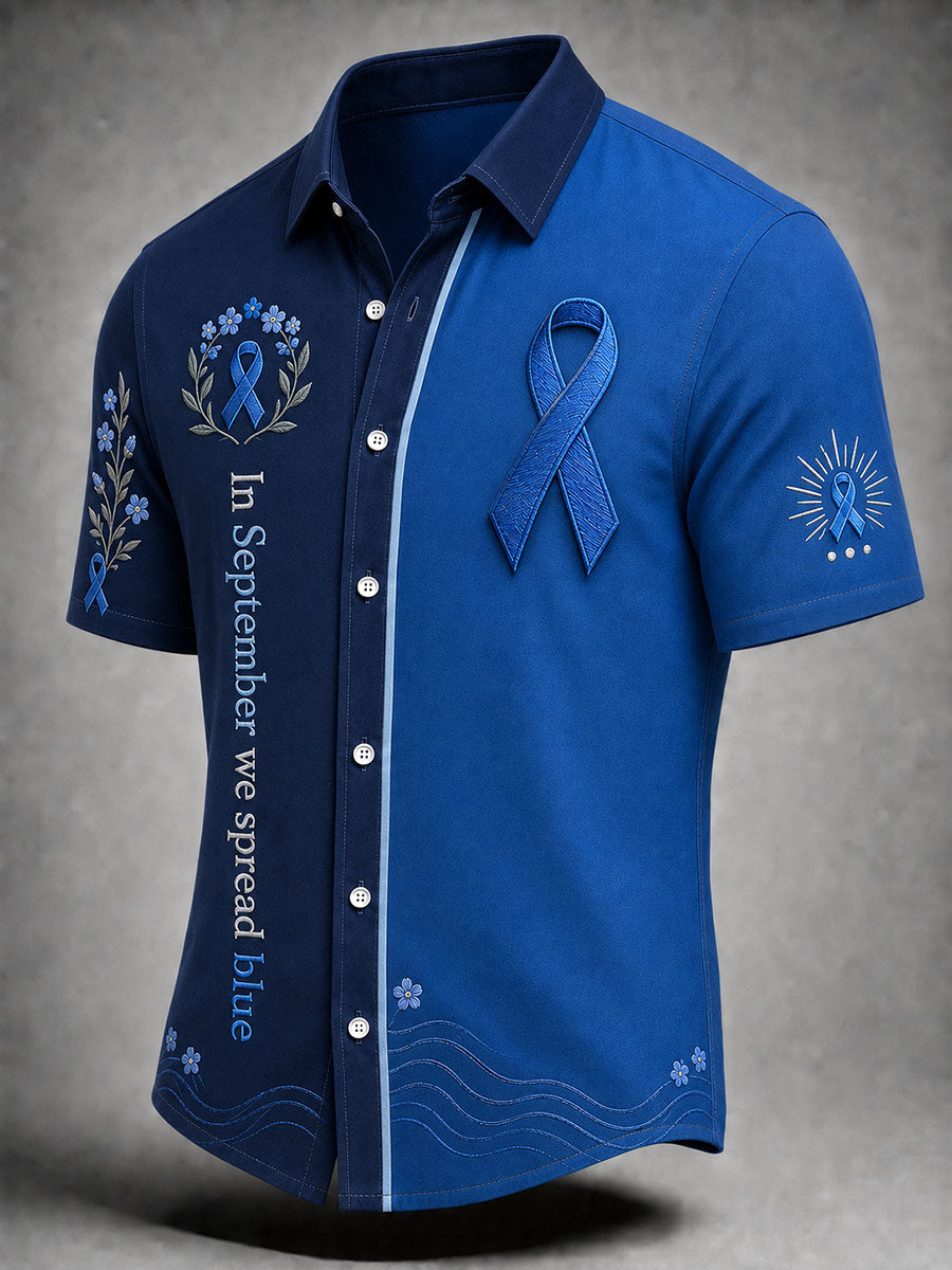 Men's "In September we spread blue" prostate cancer awareness shirts