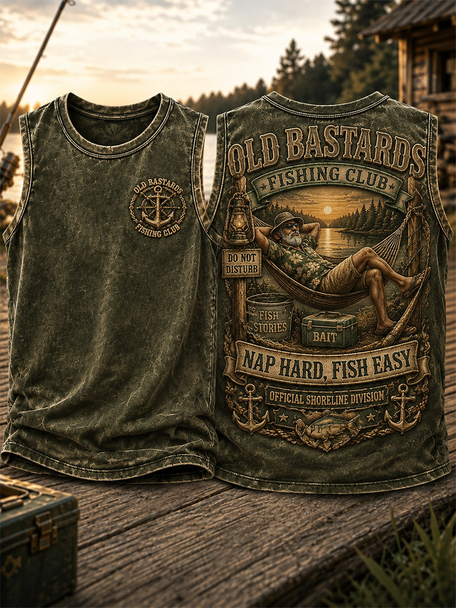 Men's Funny Old Bastards Fishing Club Lifetime Member Print Casual Tank Top