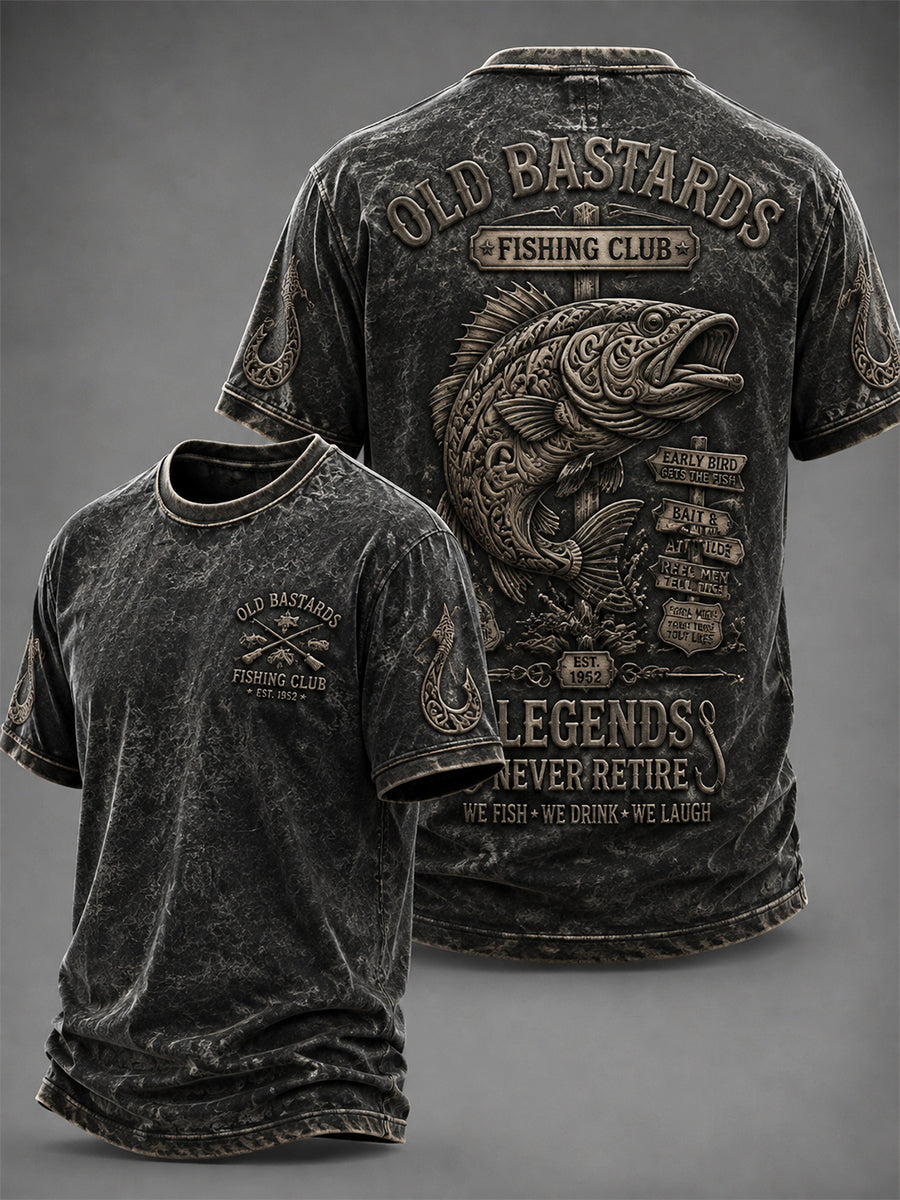 Men's Funny Old Bastards Fishing Club Lifetime Member Print Short Sleeve T-shirt