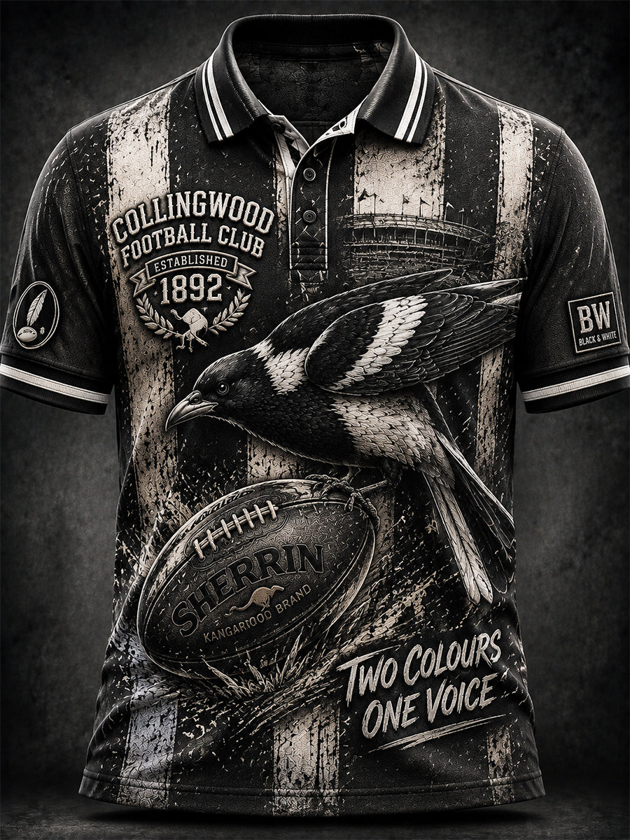 Men's Australia Magpies Footy Lover Art Printed Polo Shirt