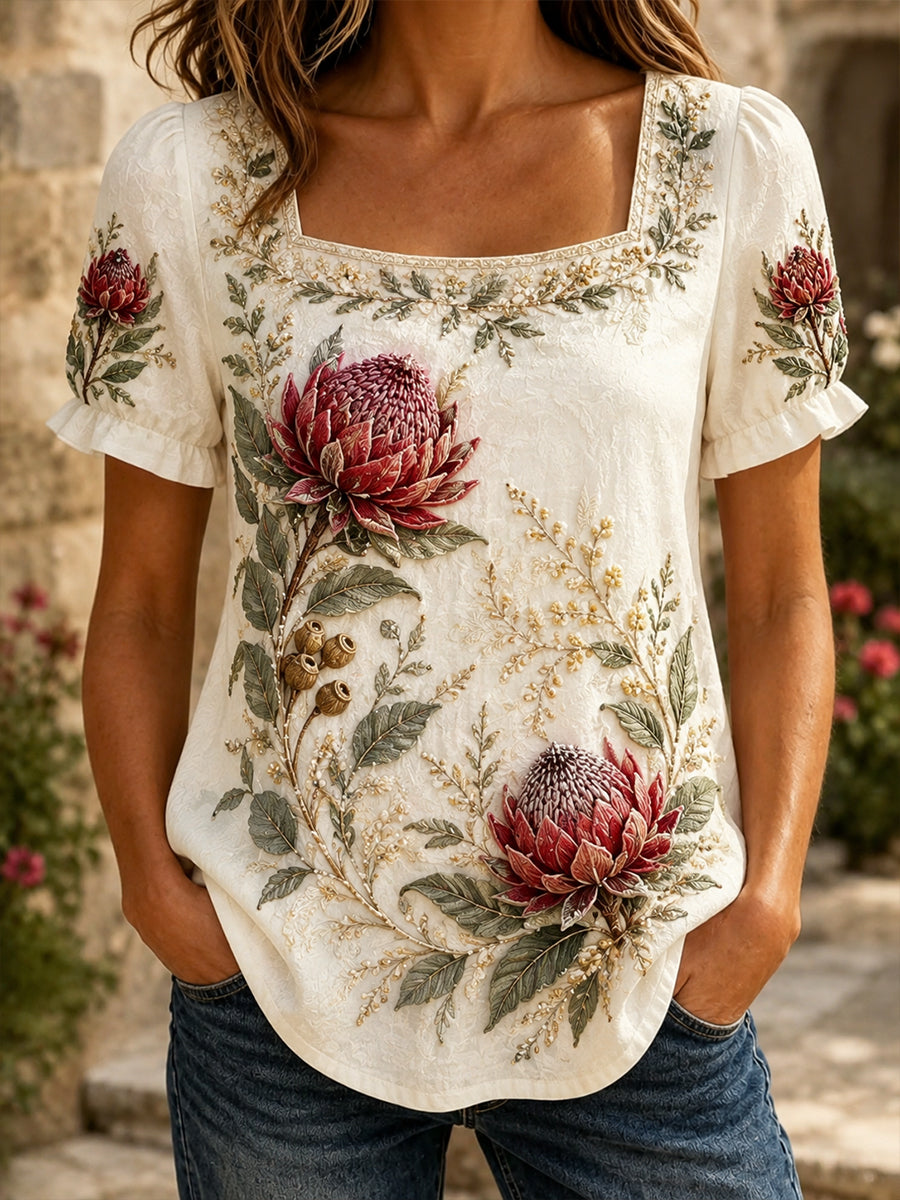Women's Australian Wildflower Season Print Short-Sleeved T-Shirt