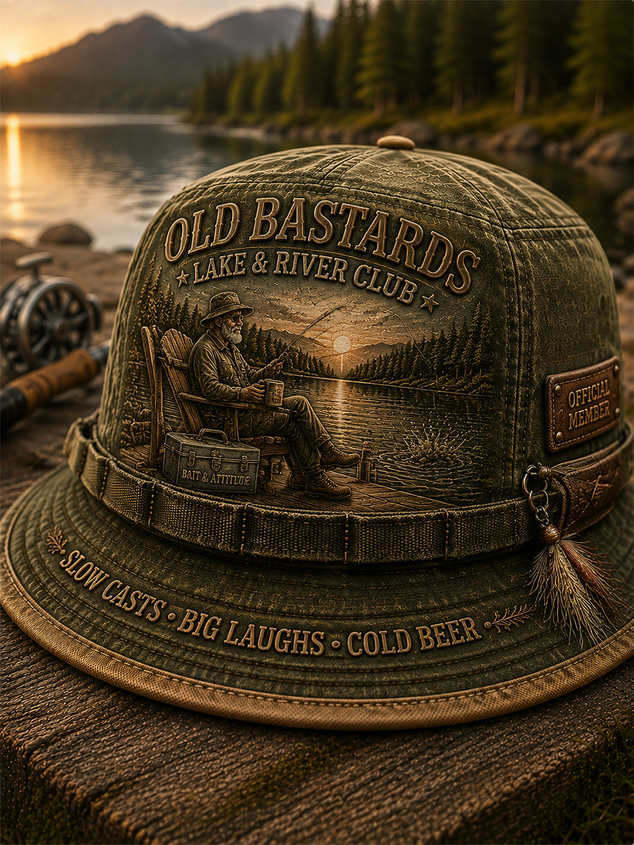 Unisex Funny Old Bastards Fishing Club Lifetime Member Print  Fishing Hat