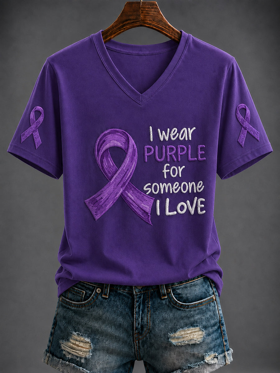 Women's Purple Art Printed V-neck T-shirt