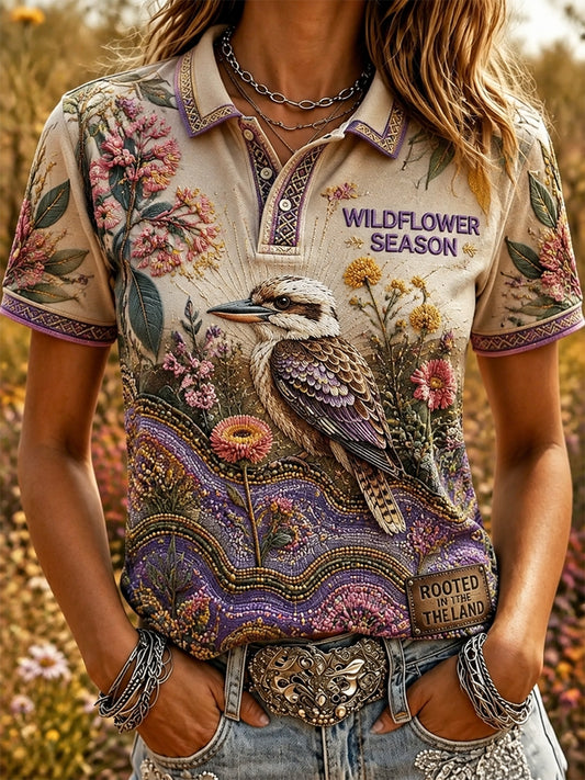 Women’s Retro Australian Wildflower Season Short-Sleeved  Polo Shirt