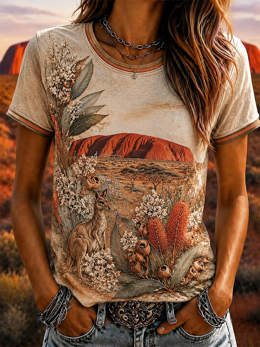 Women’s Vintage Australian Uluru Print Short-Sleeve T-Shirt