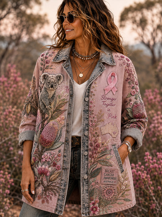 Women's Australian Breast Cancer Awareness Denim Casual Cardigan