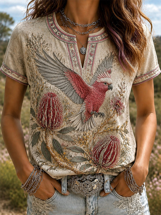 Women's Wildflower Season Print Cotton-Linen T-Shirt