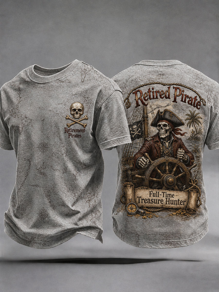 Men's Retro "Retired Pirate - Full-Time Treasure Hunter" Printed Casual T-shirt