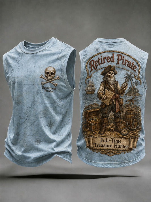 Men's Retro "Retired Pirate - Full-Time Treasure Hunter" Printed Casual Vests