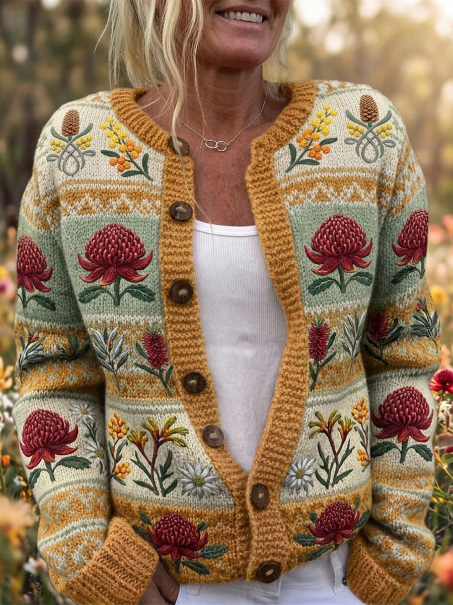 Women’s Retro Australian Wildflower Season Cardigan