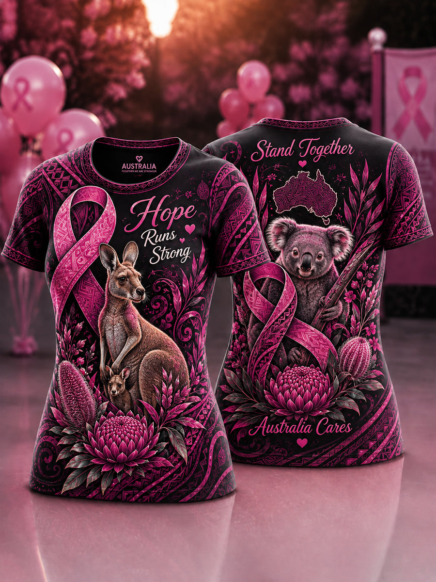 Women's Breast Cancer Awareness In Australia Round Neck Short Sleeve T-Shirt