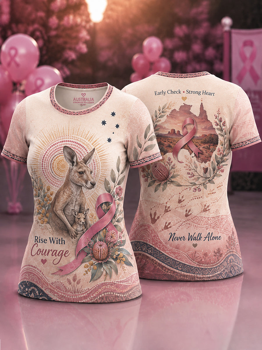 Women's Breast Cancer Awareness In Australia Round Neck Short Sleeve T-Shirt